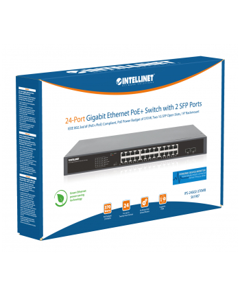 Switch niezarządzalny Intellinet 24x 10/100/1000 Mbps PoE+ 370W + 2x SFP, Rack 19''