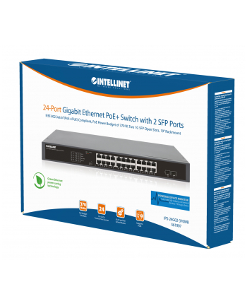 Switch niezarządzalny Intellinet 24x 10/100/1000 Mbps PoE+ 370W + 2x SFP, Rack 19''