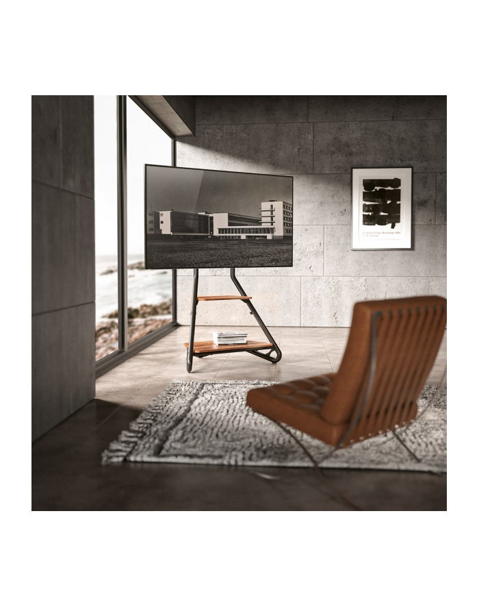 Uchwyt wolnostojący pod TV / narożny Maclean w stylu bauhaus dwupoziomowe drewniane półki 40kg max 37-75'' MC-455 główny