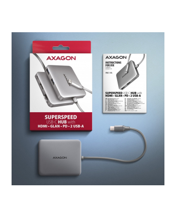axagon HMC-5HL Wieloportowy hub 2x USB-A, 4K HDMI, GLAN, USB 3.2 Gen 1, PD 100W, 15cm USB-C kabel