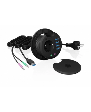 icybox Hub biurkowy IB-HUB1430 80 mm, 4x USB 3.0 Type-A, Audio in /out, kontakt 220V
