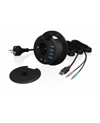 icybox Hub biurkowy IB-HUB1430 80 mm, 4x USB 3.0 Type-A, Audio in /out, kontakt 220V