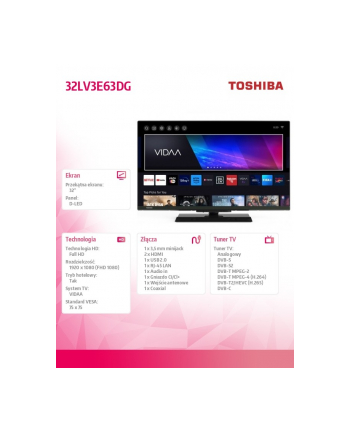 toshiba Telewizor LED 32 cale 32LV3E63DG