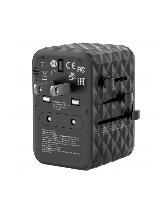 Adapter podróżny Verbatim UTA-05 GaN III globalny-globalny 2xUSB 2xUSB-C PD QC 4+ główny