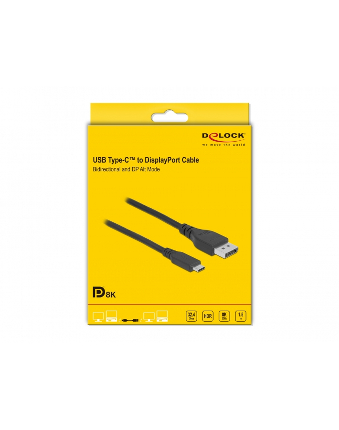 DELOCK  DWUKIERUNKOWY KABEL USB TYPU C DO DISPLAYPORT 8 K 60 HZ 1,5 M DP  () główny