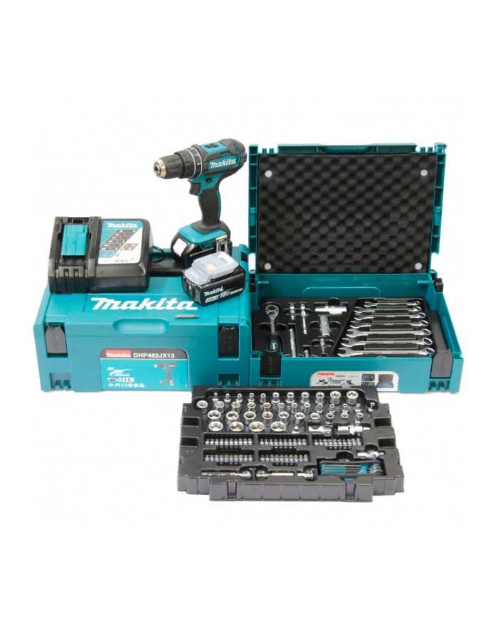 Makita cordless impact drill DHP482JX13, 18V (blue/Kolor: CZARNY, 2x Li-Ion battery 3.0Ah, MAKPAC, 120-piece tool set) główny