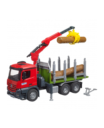 BRUD-ER Mercedes Benz Arocs timber transport truck, model vehicle (with loading crane, gripper and 3 tree trunks)