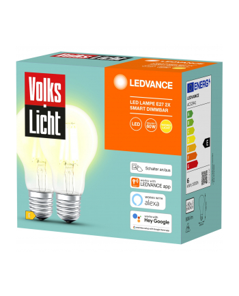 osram LEDVANCE SMART+ BT CLA60 60 6 W/2500K E27, LED lamp (pack of 2, filament, Bluetooth, replaces 60 watts)