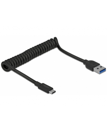 DeLOCK USB 3.2 Gen 2 spiral cable, USB-A male > USB-C male (Kolor: CZARNY, 1.2 meters)