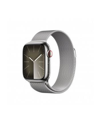 Apple Watch Series 9, Smartwatch (silver/silver, stainless steel, 41 mm, Milanese bracelet, cellular)