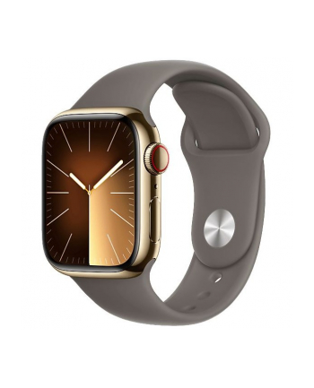 Apple Watch Series 9, Smartwatch (gold/brown, stainless steel, 41 mm, sports strap, cellular)