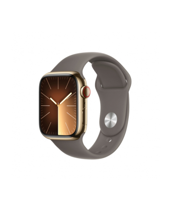 Apple Watch Series 9, Smartwatch (gold/brown, stainless steel, 41 mm, sports strap, cellular)