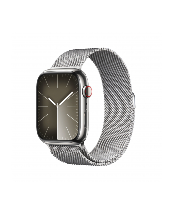 Apple Watch Series 9, Smartwatch (silver/silver, stainless steel, 45 mm, Milanese bracelet, cellular)