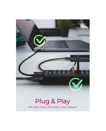 icybox Hub IB-HUB1717 16+1 port USB HUB, 16x USB + 1x USB do ładowania, USB 3.2 Gen 1, 96 Watt zasilacz