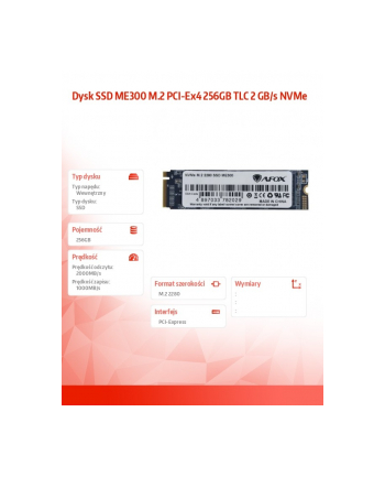 afox Dysk SSD ME300 M.2 PCI-Ex4 256GB TLC 2 GB/s NVMe