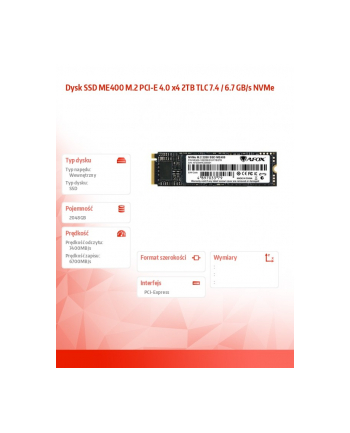 afox Dysk SSD ME400 M.2 PCI-E 4.0 x4 2TB TLC 7.4 / 6.7 GB/s NVMe nr 1