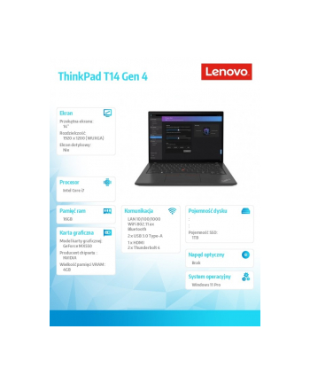 lenovo Ultrabook ThinkPad T14 G4 21HD009YPB W11Pro i7-1360P/16GB/1TB/MX550 4GB/14.0 WUXGA/Thunder Balck/3YRS Premier Support + CO2 Offset