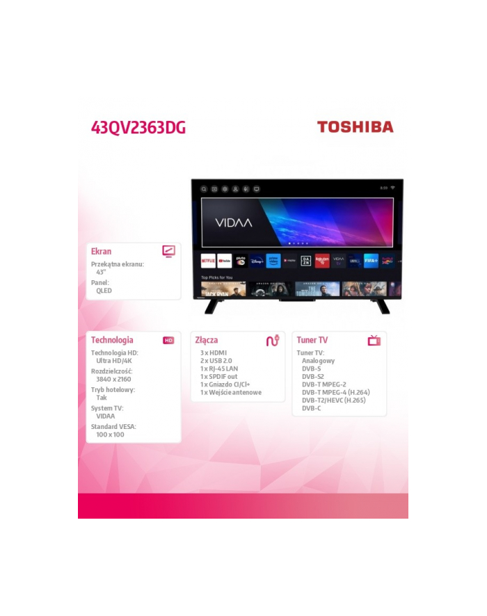 toshiba Telewizor QLED 43 cale 43QV2363DG główny