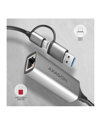 axagon AD-E-TXCA Karta sieciowa Gigabit Ethernet adapter, USB-C (USB-A redukcja) 3.2 Gen 1, instalacja automatyczna