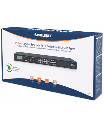 intellinet Przełącznik Gigabit 16x RJ45, POE+, 2x SFP, LCD, Rack 19