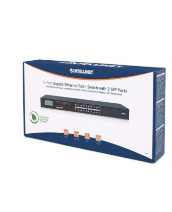 intellinet Przełącznik Gigabit 16x RJ45, POE+, 2x SFP, LCD, Rack 19