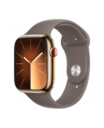 Apple Watch Series 9, Smartwatch (gold/brown, stainless steel, 45 mm, sports strap, cellular)