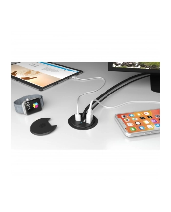 icybox IB-HUB1407 3 Port ładowarka do biurka, 2x USB-A, 1x  USB-C, otwór 60mm nr 1
