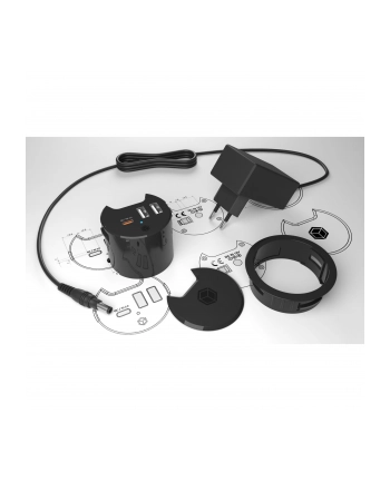 icybox IB-HUB1407 3 Port ładowarka do biurka, 2x USB-A, 1x  USB-C, otwór 60mm nr 2