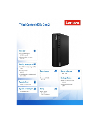 lenovo Komputer ThinkCentre M75s G2 SFF 11R80041PB W11Pro 5600G/16GB/512GB/INT/DVD/3YRS OS