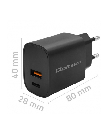 qoltec Ładowarka GaN Power Pro | 1xUSB-C | 1xUSB | 30W | 5-20V | 1.5-3A | Czarna