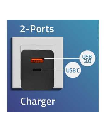 qoltec Ładowarka GaN Power Pro | 1xUSB-C | 1xUSB | 100W | 5-20V | 1.5-5A| PD | Czarna