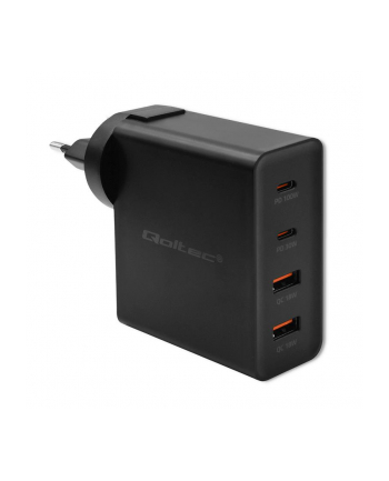 qoltec Ładowarka GaN Power Pro | 2xUSB-C | 2xUSB | 130W | 5-20V | 1.5-5A| PD | Czarna