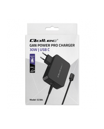 qoltec Ładowarka GaN Power Pro | 1xUSB-C | 30W | 5-20V | 1.5-3A | Czarna