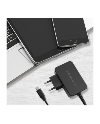 qoltec Ładowarka GaN Power Pro | 1xUSB-C | 45W | 5-20V | 2.25-3A |      Czarna