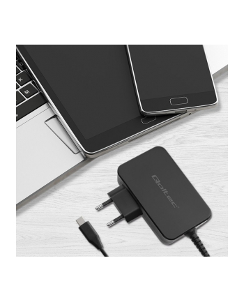 qoltec Ładowarka GaN Power Pro | 1xUSB-C | 90W | 5-20V | 3-4.5A | Czarna