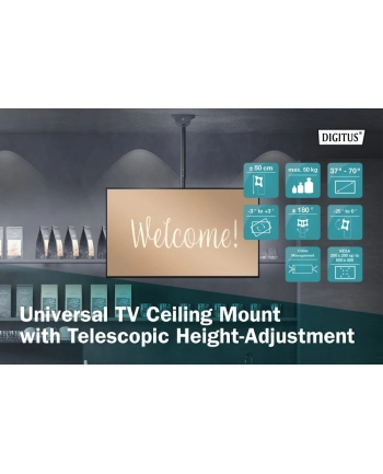 digitus Uchwyt sufitowy TV 37-70 cali 50kg, z regulacją teleskopową 560-910mm Czarny