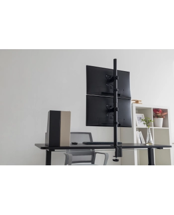 digitus Uchwyt biurkowy pionowy 2xLCD max. 32 cale 8kg, zaciskowy, czarny