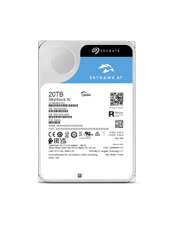 SEAGATE Surveillance Video Optimized AI Skyhawk 12TB HDD SATA 6Gb/s 512MB cache 3.5inch CMR Helium główny