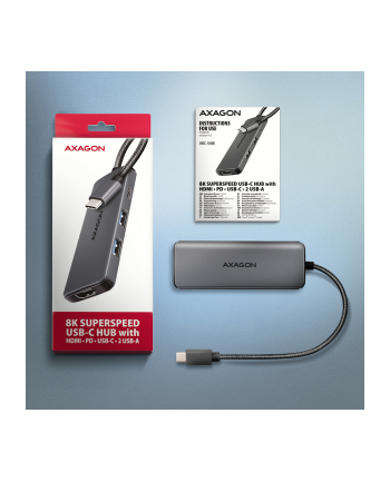 axagon Hub HMC-5H8K 2x USB-A, 1x USB-C, 8K HDMI, USB 3.2 Gen 1 hub, PD 100W, 15cm USB-C kabel