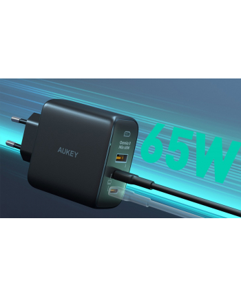 aukey PA-B6T Black Omnia II GaN ładowarka sieciowa 3xUSB (2xUSB C+ 1xUSB A) 65W QC PD