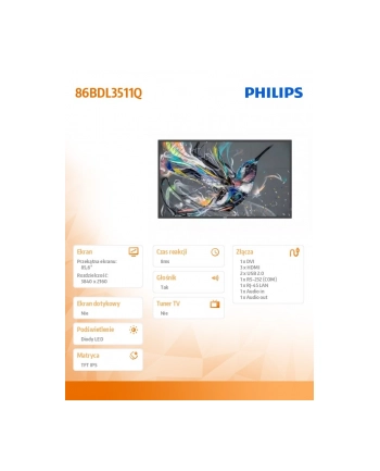 philips Monitor wielkoformatowy 86BDL3511Q 85.6 cala nr 1