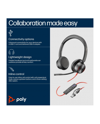 hp inc. HP Poly Blackwire 8225 Stereo Microsoft Teams Certified USB-C Headset +USB-C/A Adapter nr 2