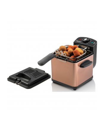 Bestron mini deep fryer AF100CO with cold zone technology (copper/Kolor: CZARNY, 1,000 watts, 1.2 L)