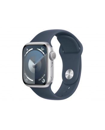 APPLE Watch Series 9 GPS Koperta 41mm z aluminium w kolorze srebrnym z paskiem sportowym w kolorze sztormowego błękitu (MR913ETA)