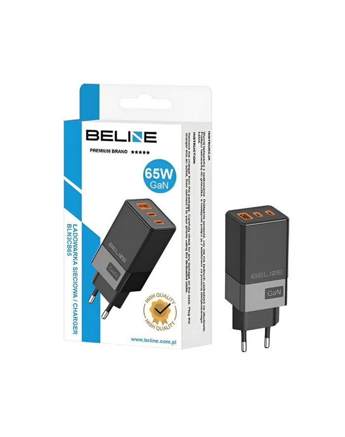 beline Ładowarka sieciowa 65W GaN 2xUSB-C+USB-A bez kabla Czarna główny