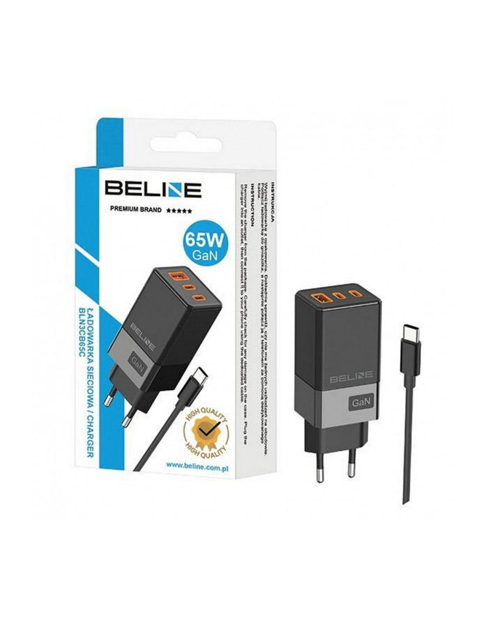 beline Ładowarka sieciowa 65W GaN 2xUSB-C + USB-A +Kabel USB-C Czarna główny