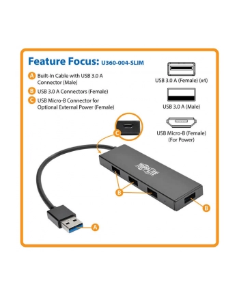 eaton Adapter 4 PORT SLIM USB HUB WITH CABLE U360-004-SLIM nr 1