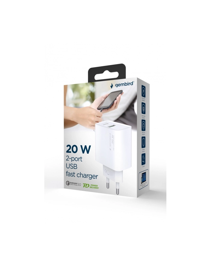 gembird Ładowarka PowerDelivery USB-A USB-C 20W Biała główny