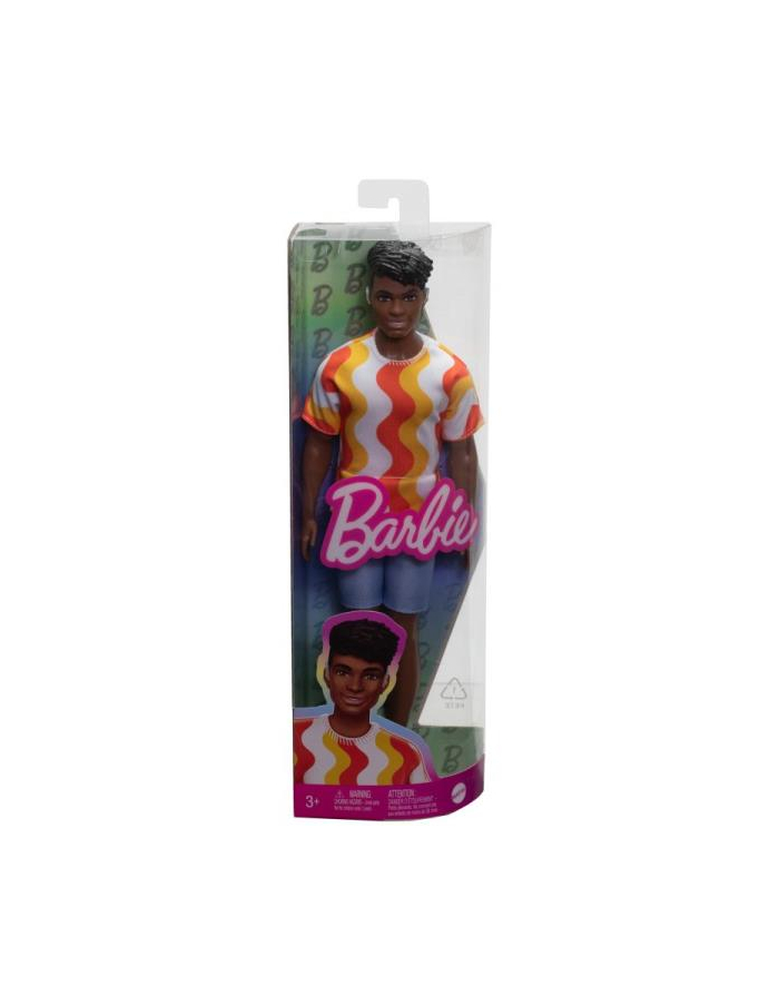 Barbie Lalka Fashionistas Ken T-shirt biało-pomarańczowe fale HRH23 MATTEL główny