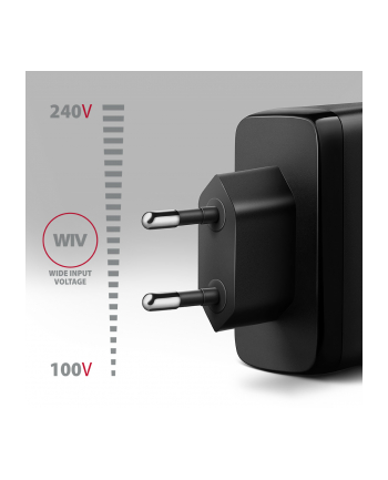 axagon ACU-DPQ100 Ładowarka sieciowa, GaN 100W, 3x port (USB-A + dual USB-C) PD3.0/QC4+/PPS/Apple, czarna